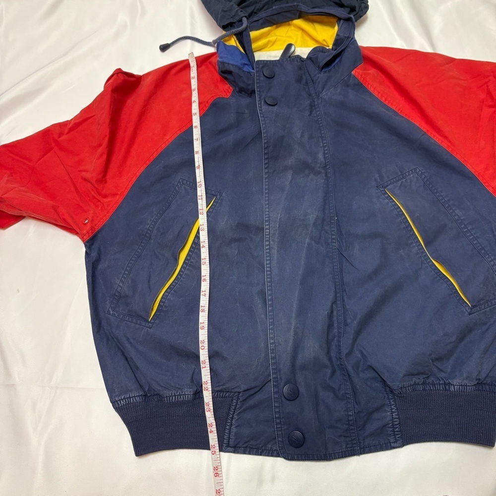 Vintage 90s Nautica Men’s Medium Tricolor Hooded Jacket Colour Block 100% Cotton - Picture 12 of 14